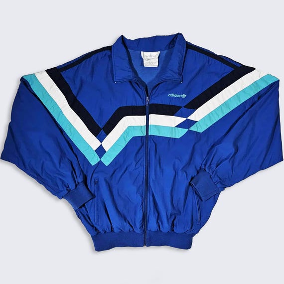 Adidas Originals Vintage 90s Soccer Track Jacket - Blue Color Athletic Coat - Zipper Closure - Size Men's : Large ( L ) - FREE SHIPPING