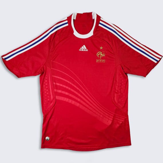 France Vintage Y2K Red Adidas Soccer Jersey - 08/09 Away Kit Shirt - Red Color Uniform Shirt - Men's Size : Large ( L ) - FREE SHIPPING