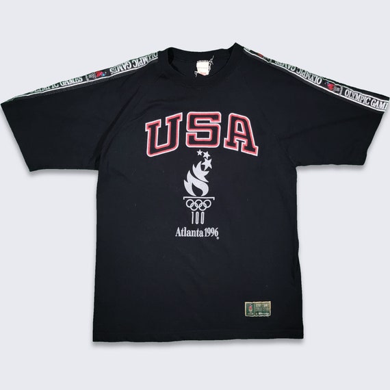 USA Olympics Vintage 90s Atlanta Champion T-Shirt - Atlanta 1996 Olympic Games - Black Color Tee - Size Men's Large - FREE SHIPPING