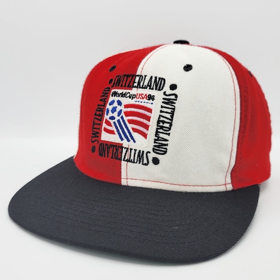 Switzerland Vintage 90s World Cup Soccer Snapback Hat - Nutmeg Mills - USA 1994 Games - Football - Red White Baseball Cap - FREE Shipping