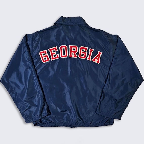 Georgia Bulldogs Vintage 80s Russell Athletic Windbreaker Coach's Jacket - UGA University Football Navy Blue Coat - Men's: M - Free Shipping