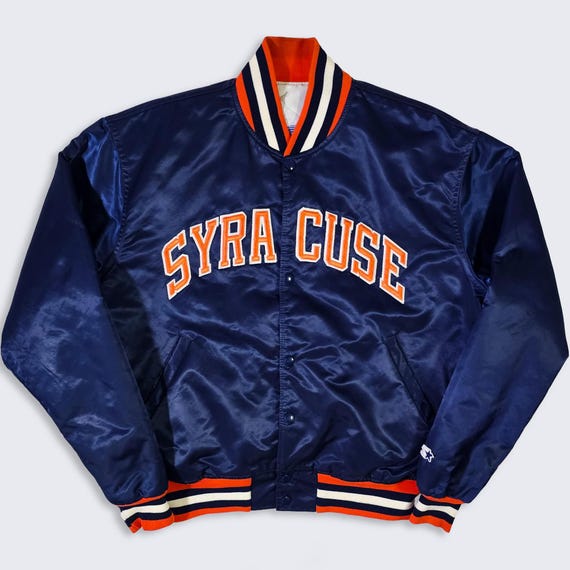 Syracuse Orangemen Vintage 80s Starter Satin Bomber Jacket - Navy University College Coat - Made in USA - Men's Size : XL - Free SHIPPING