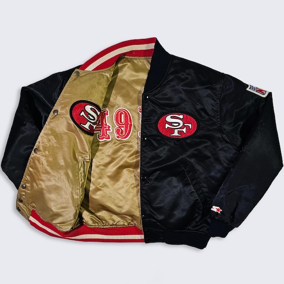 San Francisco 49ers Vintage 80s Starter Reversible Satin Bomber Jacket - NFL Football Gold / Black Coat - Size Men's : M - Free Shipping
