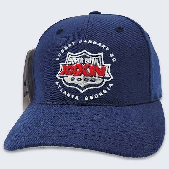Super Bowl XXXIV Vintage Y2K Logo Athletic Strap Back Hat - NFL Football Blue Cap - NWT - Atlanta Georgia - One Size - Free Shipping