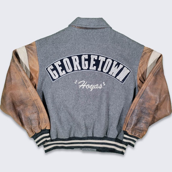 Georgetown Hoyas Vintage Leather Wool Varsity Jacket - Letterman Coat - Cooper Collection - Made in USA - Size Men's Large - FREE Shipping