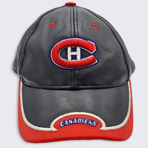 Montreal Canadiens Vintage 90s NHL Leather Strap Back Hat - Black & Red Color Baseball Style Cap - One Size Fits All - FREE SHIPPING