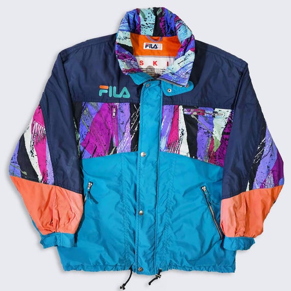 Fila Vintage 90s Italy Ski Team Jacket - Multi Color Heavy Coat - Snap & Zipper Closure - Men's Size : Extra Large ( XL ) - FREE SHIPPING