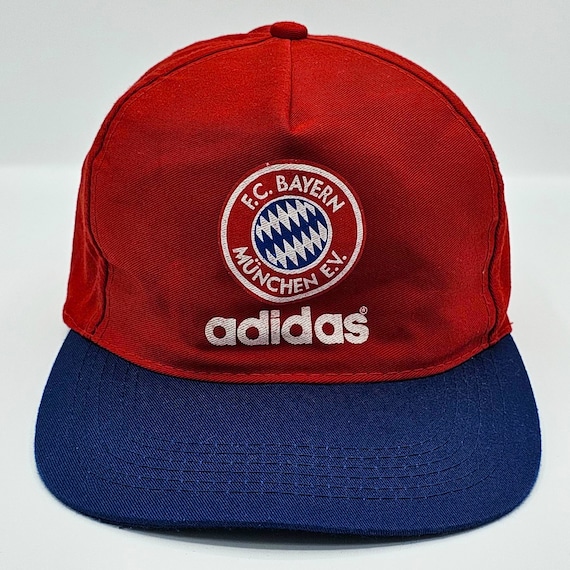 Bayern Munchen Vintage 90s Adidas Soccer Snapback Hat - Printed Logo - Germany Football Red & Blue Baseball Cap - One Size - FREE SHIPPING