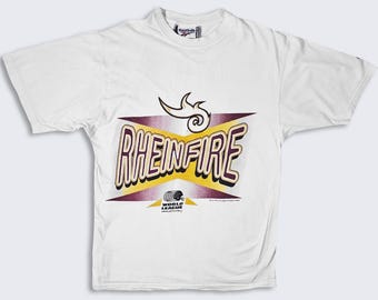Rhein Fire Vintage 90s Reebok World League of American Football T-Shirt - Slim Fit Athletic Cut - Men's Size : 2XL ( XXL ) - Free Shipping