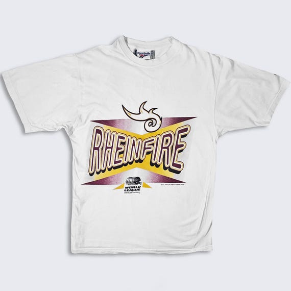 Rhein Fire Vintage 90s Reebok World League of American Football T-Shirt - Slim Fit Athletic Cut - Men's Size : 2XL ( XXL ) - Free Shipping