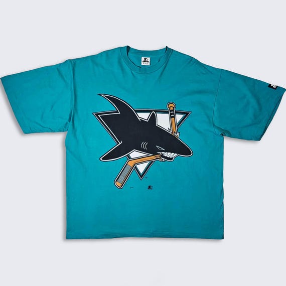 San Jose Sharks Vintage 90s Starter NHL Hockey T-Shirt - Oversize Cut - Made in USA - Men's Size : Extra Large ( XL ) - Free Shipping