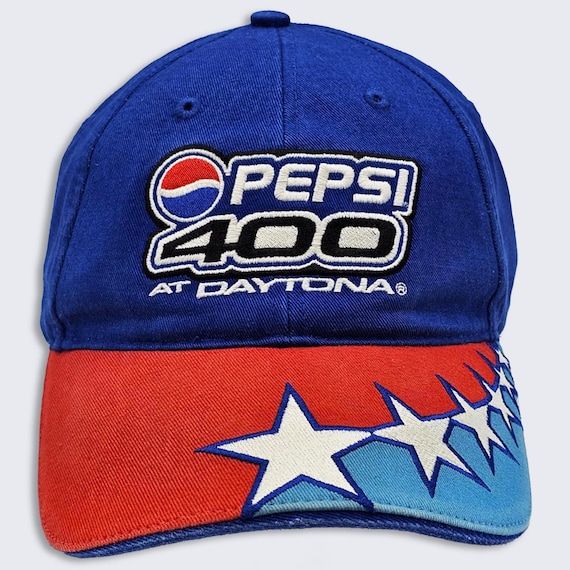 Daytona 400 NASCAR Vintage Pepsi Strapback Hat - Blue & Red Cap - Stitched On Patches - 100% Cotton - One Size Fits All - FREE SHIPPING