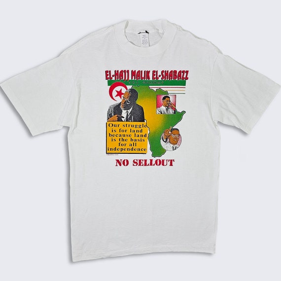 Malcolm X Vintage 90s El-Hajj Malik El-Shabazz T-Shirt - No Sellout - Single Stitch Salah Sportswear Tee - Africa - Size M - FREE SHIPPING