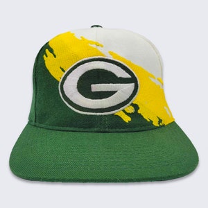 Green Bay Packers Vintage 90s Logo Athletic Splash Snapback Hat - Wool Blend - White, Green & Yellow NFL Cap - One Size - FREE SHIPPING