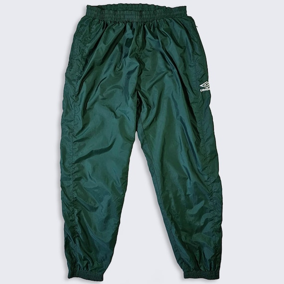 Umbro Vintage 90s Green Swishy Joggers Windbreaker Pants - Green Athletic Bottoms - Stitched On Logo - Size : Medium ( M ) - Free Shipping