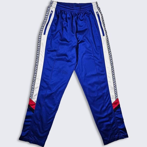Asics Vintage 90s Blue Track Pants - Blue Color Bottoms - Contains 2 Zipper Pockets - Men's Size 50 ( Fits Like Medium - M ) - FREE SHIPPING
