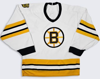 Boston Bruins Vintage 80s CCM Hockey Jersey - Bear Logo Patches on Shoulders - 100 % Polyester - Size Men's : Medium ( M ) - FREE SHIPPING
