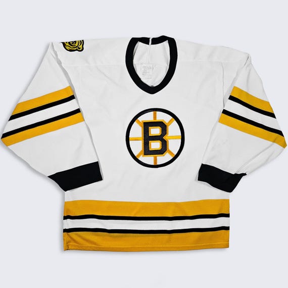 Boston Bruins Vintage 80s CCM Hockey Jersey - Bear Logo Patches on Shoulders - 100 % Polyester - Size Men's : Medium ( M ) - FREE SHIPPING