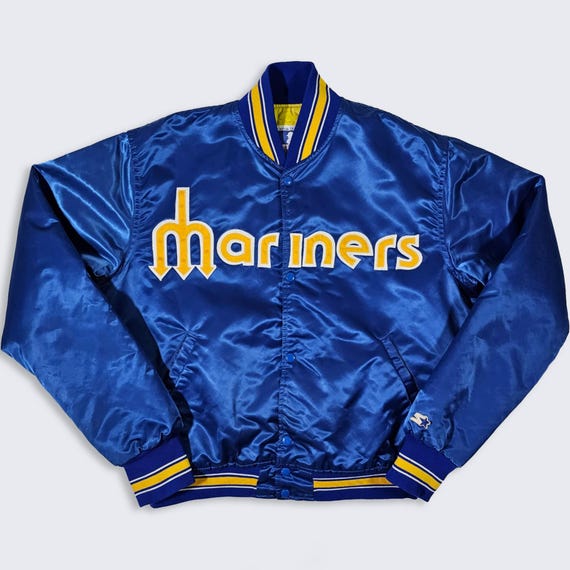 Seattle Mariners Vintage 80s Starter Satin Bomber Jacket - Rare Trident Logo - Made in USA - Men's Size : Large ( L ) - FREE Shipping