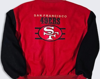 San Francisco 49ers Vintage 90s DeLong Varsity Jacket - NFL Football Red & Black Bomber Coat - Size Men's : Extra Large (XL) - Free Shipping