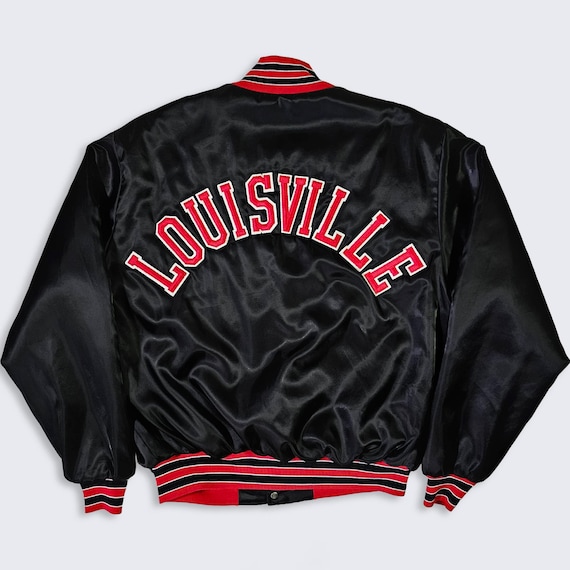 Louisville Cardinals Vintage 90s Swingster Satin Bomber Jacket - Black Color Coat - Made in USA - Men's Size : Large ( L ) - Free Shipping
