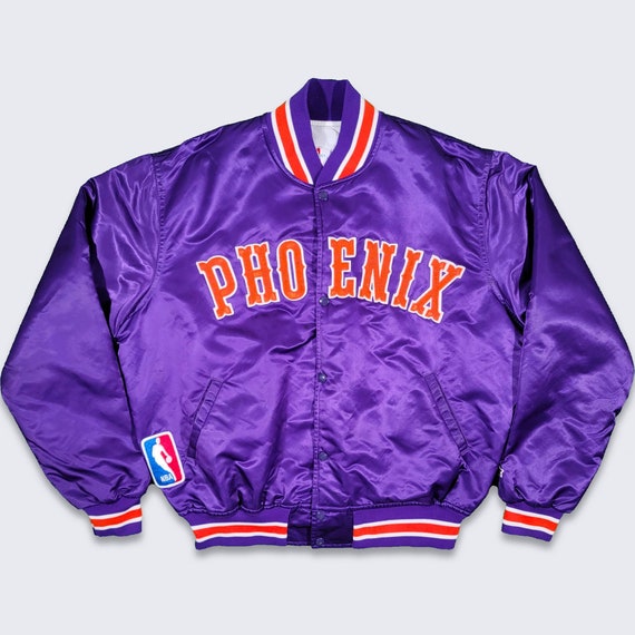 Phoenix Suns Vintage 80s Starter Satin Bomber Jacket - NBA Basketball Purple Orange Coat - Made in USA - Very Rare - Size XL - Free Shipping