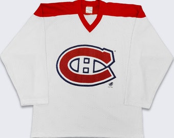 Montreal Canadiens Vintage 90er Jahre Ravens Hockey Jersey - Made in Canada - Weißes und rotes NHL Jersey-Shirt - Größe Herren M - kostenloser Versand