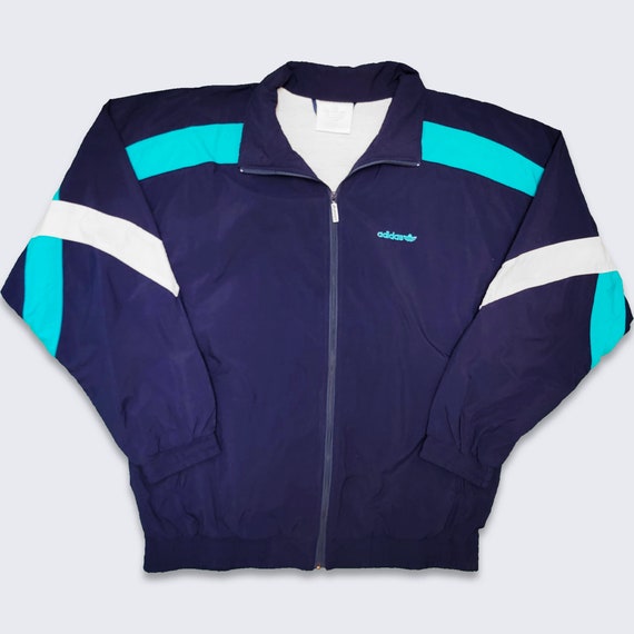 Adidas Vintage 90s Track Windbreaker Jacket - Color Block Light Weight Coat - Navy Blue Color Coat - Size Men's Medium - FREE SHIPPING