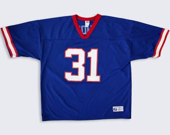 New York Giants Vintage 90s Jason Sehorn Logo 7 Football Jersey - Made in USA - NFL Blue Uniform Shirt - No. 31 - Size 2XL - Free Shipping