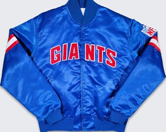 New York Giants Vintage jaren '80 Starter Satijnen Bomberjack - Made in USA - NFL Football Blue Varsity Coat - Maat Heren: Medium - Gratis VERZENDING