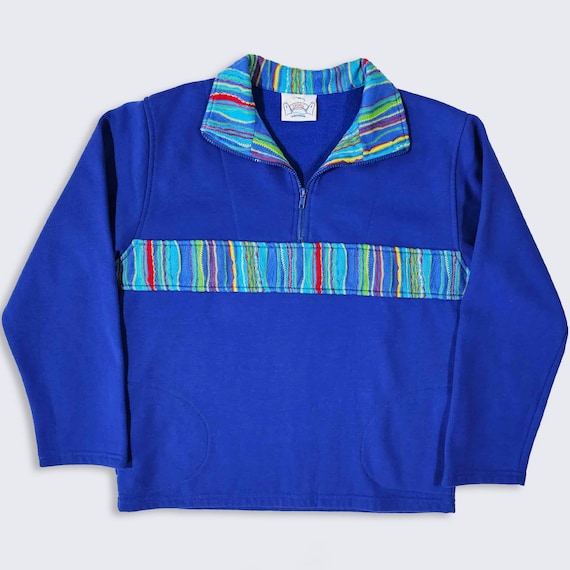COOGI Style Vintage 90s Australia Quarter Zip Sweatshirt - SWAG Brand Blue Sweater - Made in Australia - Size : Medium ( M ) - FREE Shipping