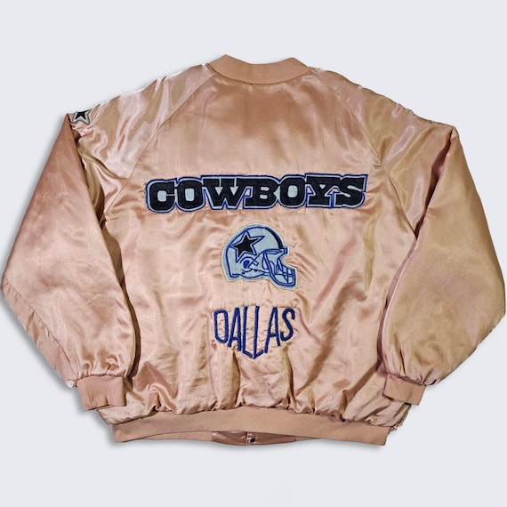Dallas Cowboys Vintage 80s Juanita Custom Satin Bomber Jacket - NFL Football Sand Peach Pink Varsity Coat - Men's Size : 3XL - Free SHIPPING