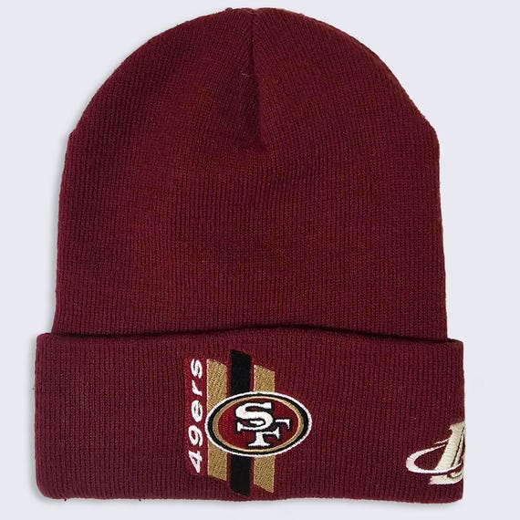 San Francisco 49ers Vintage 90s Logo Athletic Beanie Hat -  NFL Football Montana Red Color Cap - One Size Fits Most - FREE Shipping