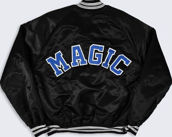 Orlando Magic Vintage 90s Chalk Line Satin Bomber Jacket - Black Color Varsity Style Coat - Men's Size : Large ( L ) - FREE Shipping