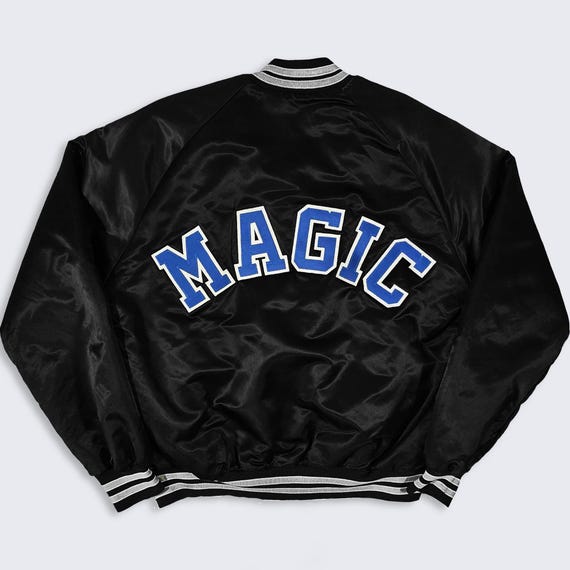 Orlando Magic Vintage 90s Chalk Line Satin Bomber Jacket - Black Color Varsity Style Coat - Men's Size : Large ( L ) - FREE Shipping