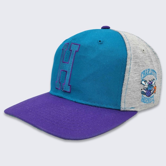 Charlotte Hornets Vintage 90s Starter Snapback Hat - Blue, Purple & Gray Baseball Style Cap - NBA Licensed Product - One Size -Free SHIPPING