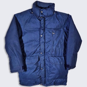 The North Face Vintage 80s Brown Label Down Puffer Jacket - Navy Blue Heavy Weight Coat - Snap & Zipper Closure - Size : L - FREE SHIPPING