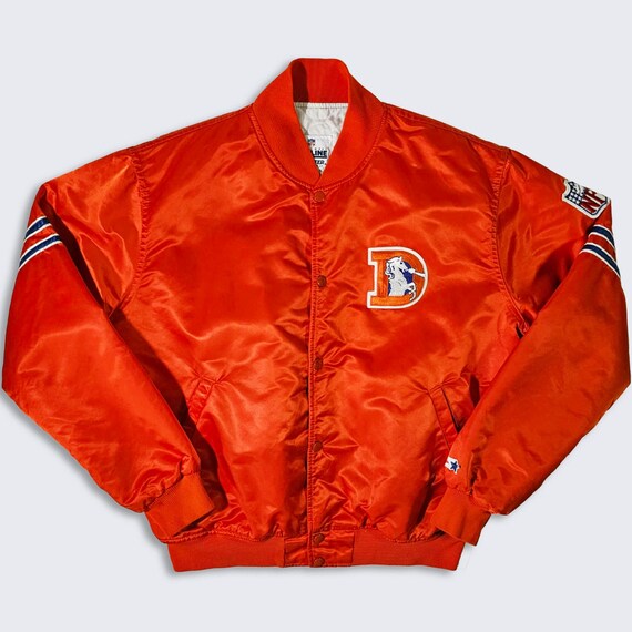 Denver Broncos Vintage 80s Starter Satin Bomber Jacket - NFL Football Orange Crush Varsity Coat - Men's : Extra Large (XL) - Free Shipping