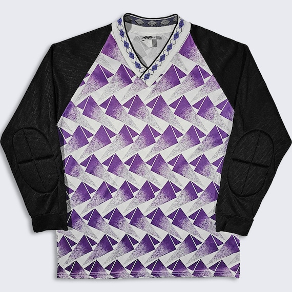 Zeeni Vintage 90s Goalie Goal Keeper Soccer Long Sleeve Jersey - Geometrical Pattern Multicolor Uniform - Men's Size : S - FREE SHIPPING