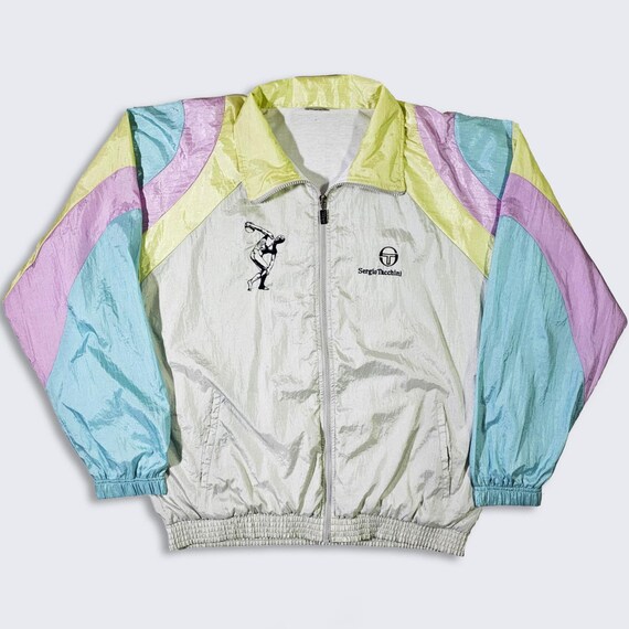 Sergio Tacchini Vintage 90s Color Block Windbreaker Jacket - Pastel Easter Colors - Discus Thrower Greek Statue - Size : M - FREE SHIPPING