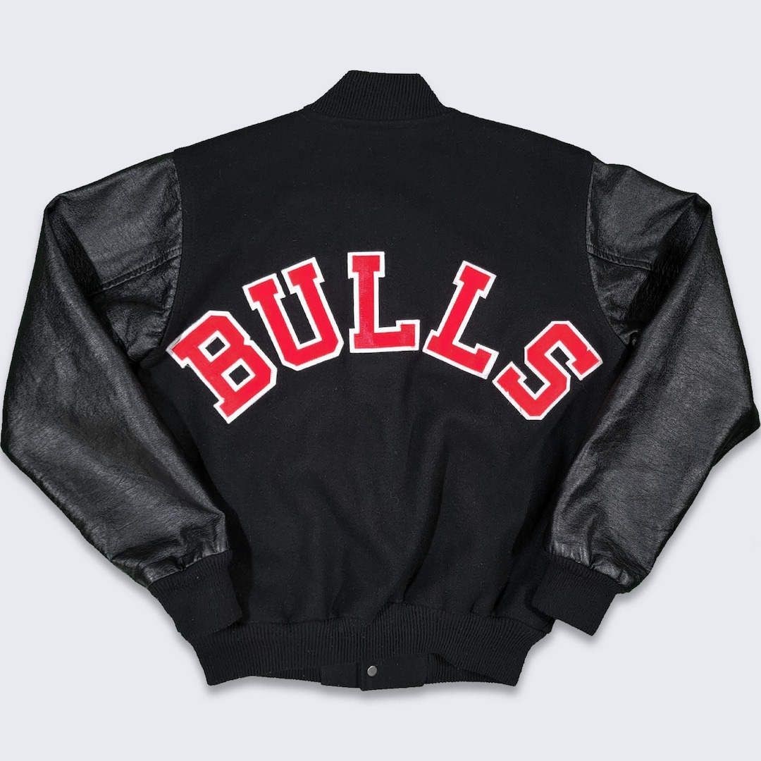 Wool & Leather Varsity Black and White Chicago Bulls Jacket - HJacket