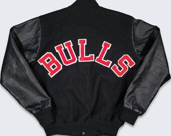 Chicago Bulls Vintage 80s Chalk Line Varsity Jacket - NBA Basketball Letterman Black Coat - Made in USA - Size Youth XL - Free Shipping