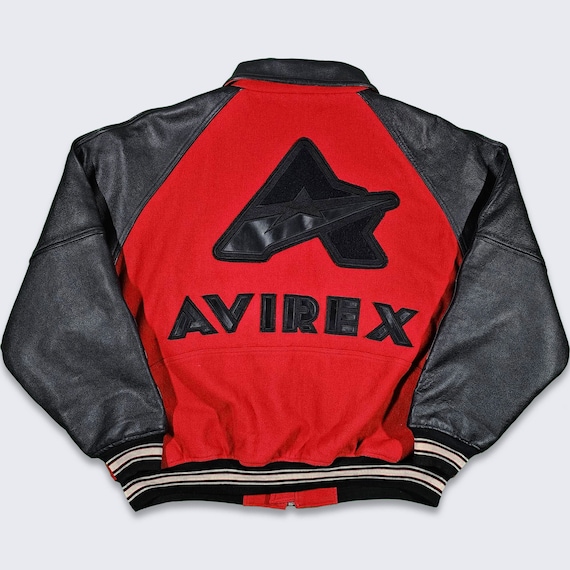 Avirex Vintage 90s Varsity Leather Bomber Jacket - Official Uniform National Athletic League - Leather & Wool Coat - 4XL - FREE SHIPPING