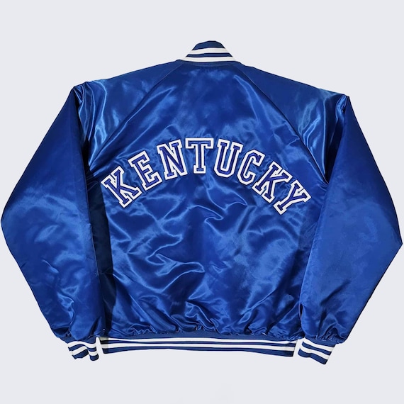 Kentucky Wildcats Vintage 80s Chalk Line Satin Bomber Jacket - UK - Blue College Varsity Coat - Men's Size: Extra Large (XL) - Free Shipping