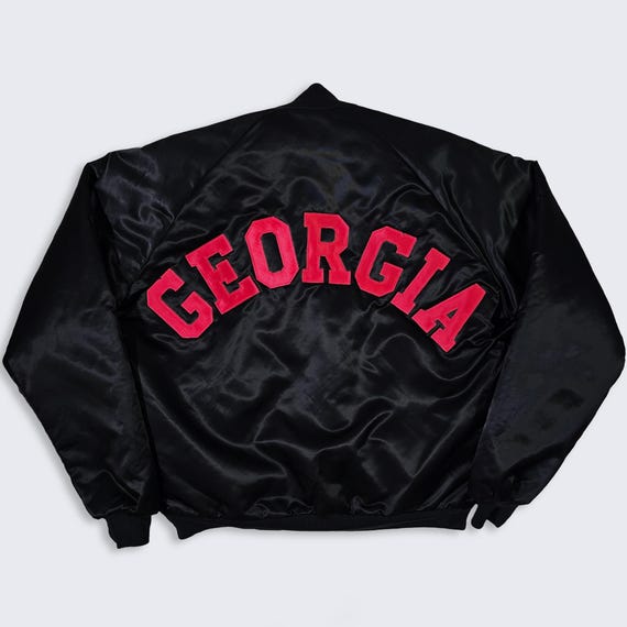 Georgia Bulldogs Vintage 80s Chalk Line Satin Bomber Jacket - UGA University College Football Coat - Men's Size: Large ( L ) - Free Shipping