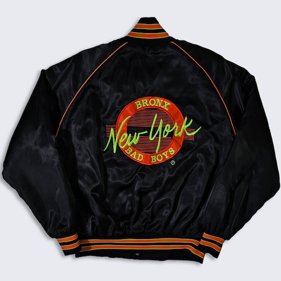 Bronx New York Vintage 90s Bad Boys Satin Bomber Jacket - The Game Black Coat - Yankees Knicks Rangers - Men's Size: Medium - FREE SHIPPING