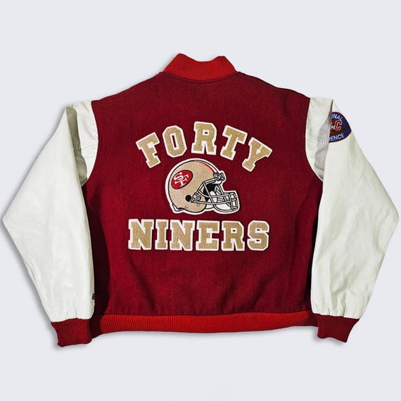 San Francisco 49ers Vintage 80s Chalk Line Varsity Jacket - NFL Football Red Color Coat - Size Men's : Extra Large ( XL ) - Free Shipping