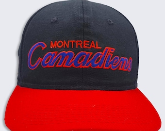 Montreal Canadiens Vintage 90s Sports Specialties Script Snapback Hat - Black Dome - NHL Authentic - One Size Fits All - Free Shipping