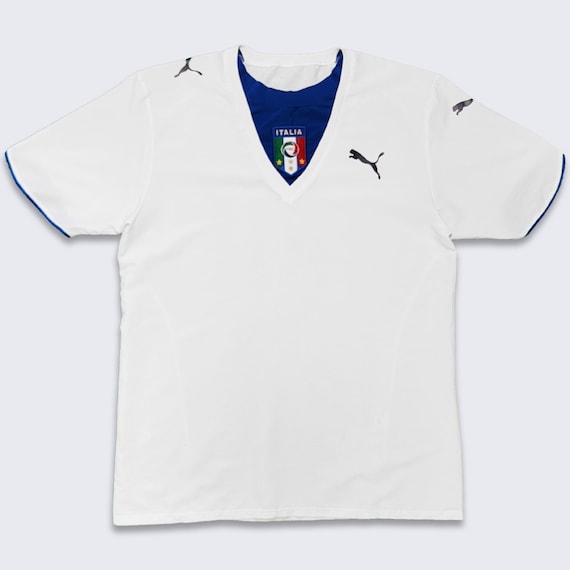 Italy Vintage Puma White Soccer Jersey - 2006 Away Kit - White and Blue Color Shirt Uniform - Size Men's Medium (M) - FREE SHIPPING