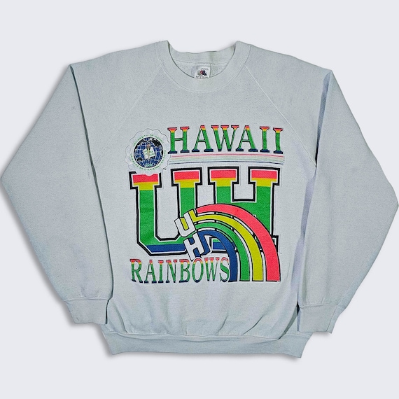Hawaii Rainbows Warriors Vintage 90s Sweatshirt - University Light Blue Sweater - Puff Print - Extremely Rare - Size Large - FREE SHIPPING